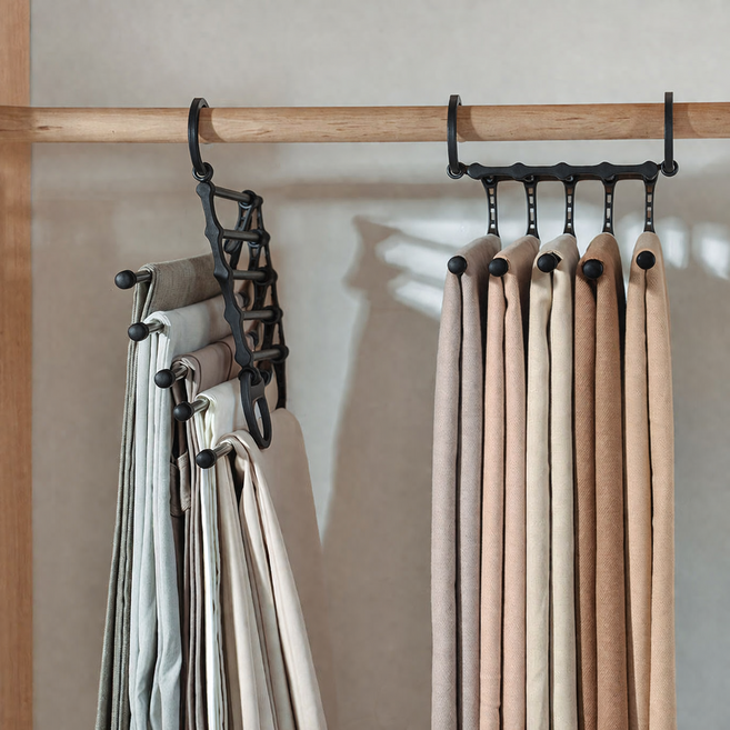 하이호프 공간절약 꺼내기 쉬운 탄탄한 5단 접이식 바지걸이, 블랙, 2개