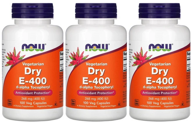[2+1] Now Foods 베지테리언 드라이 E400 비타민E 400IU 100정 알파 토코페릴 약들약 고약사 3개 - 쿠팡
