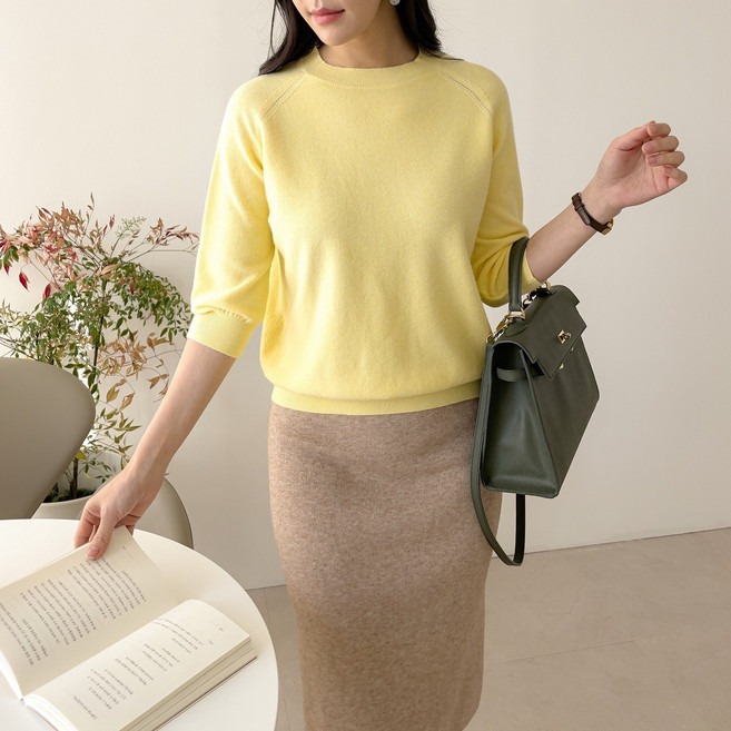 에스라이프 SS신상 여성 7부 베이직 라운드 니트 6color