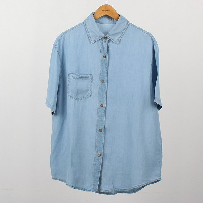 빼빼 여성용 카라넥 텐셀 쿨링 데님 반팔 셔츠 남방