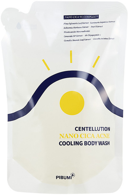[여드름 기능성] 피부미 센텔루션 나노시카 쿨링 등드름 바디워시 리필팩 /바디 스크럽/우디향 청소년 사춘기 냄새완화, 1개, 480ml