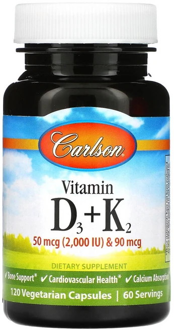 칼슨 비타민D3 플러스 K2 50mcg 2000IU 90mcg 베지캡슐 120정, 1개 - 쿠팡