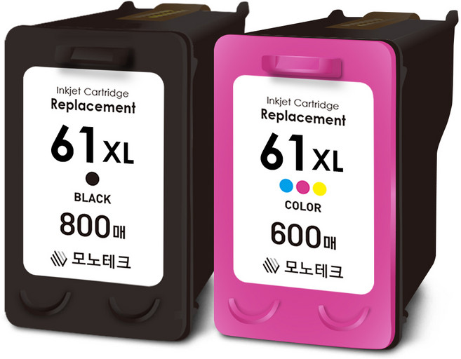 800매 특대용량 모노테크 HP 61 XL 호환잉크 세트, 1세트, 검정+컬러