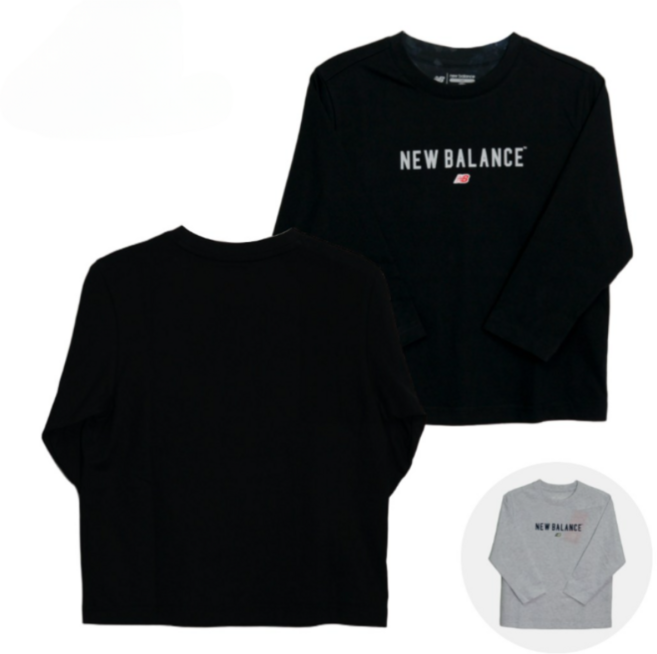 뉴발란스 키즈 여아 남아 에센셜 레터 긴팔티 블랙 그레이