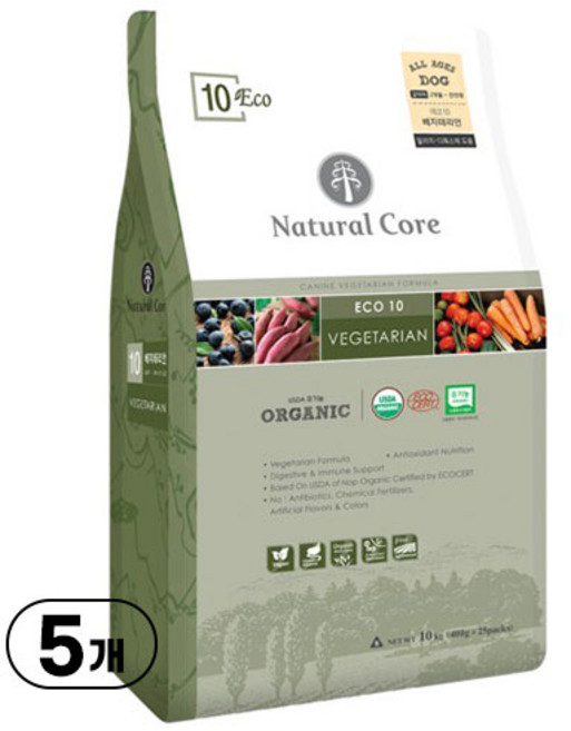 네츄럴코어 전연령 에코10 유기농 강아지 사료 베지테리언 15p, 채소, 10kg, 5개