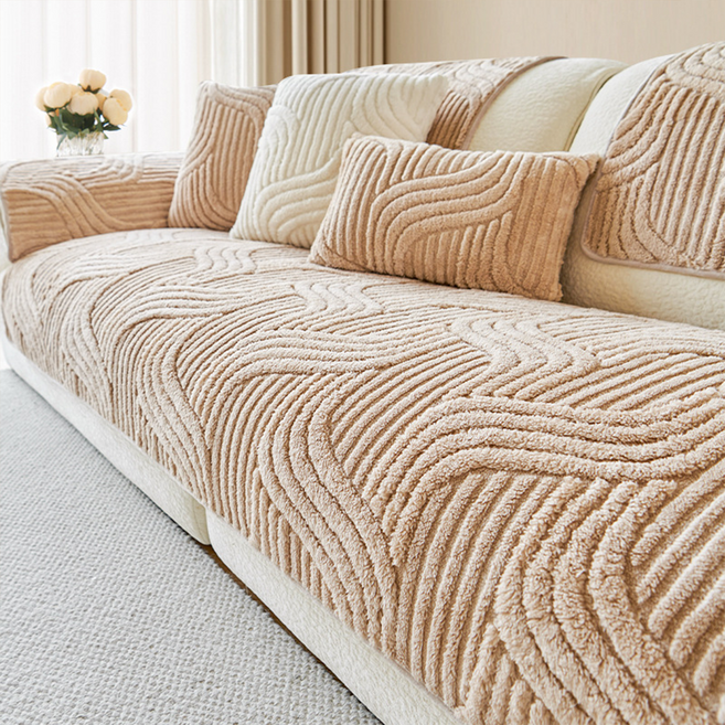 하루꿈 사계절 미끄럼방지 포근한 밍크 소파패드 입체 웨이브 모던 쇼파커버 따뜻한 겨울용 쇼파패드