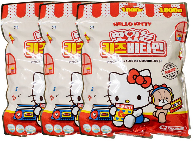 아텍스 헬로키티 맛있는 키즈비타민 1000정, 3개