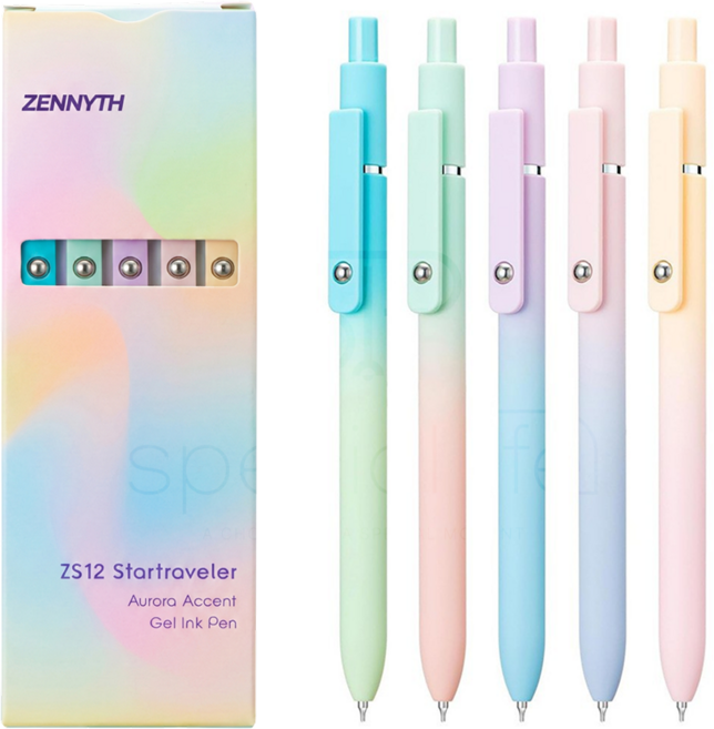 ZENNYTH 퀵 드라이 다오완스 오로라 젤펜 5종 세트 0.7mm, Aurora(바디), Black(잉크), 1세트