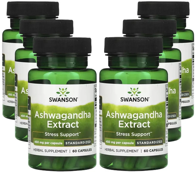 스완슨 아슈와간다 추출물 표준화 450mg 캡슐 60정, 6개 - 쿠팡
