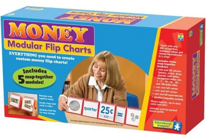 edudepot365 화폐 모듈 플립 차트 Money Modular Flip Charts 미국 달러 화폐 교구, 1개