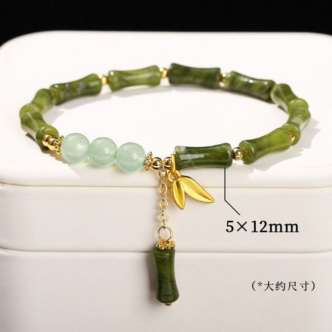 七彩水晶轉運珠手鏈, 1個, 天然南方玉竹節金屬竹葉手鏈
