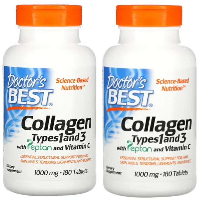 [ 1+1 ] 닥터스베스트 콜라겐 타입 1형 앤 3형 1000mg 펩탄 비타민C 함유 180정 Non GMO, 2개 - 쿠팡