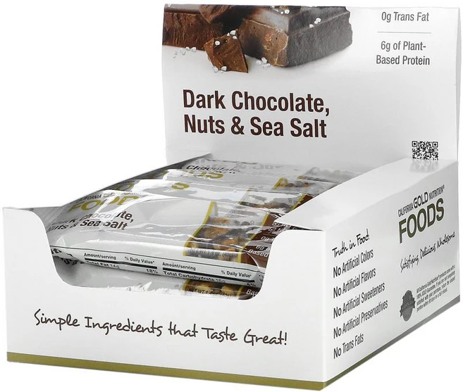 캘리포니아 골드 다크 초콜릿 견과류 바다 소금 스낵바 12개입 각 40g Dark Chocolate Nuts & Sea Salt Bars, 1개 - 쿠팡
