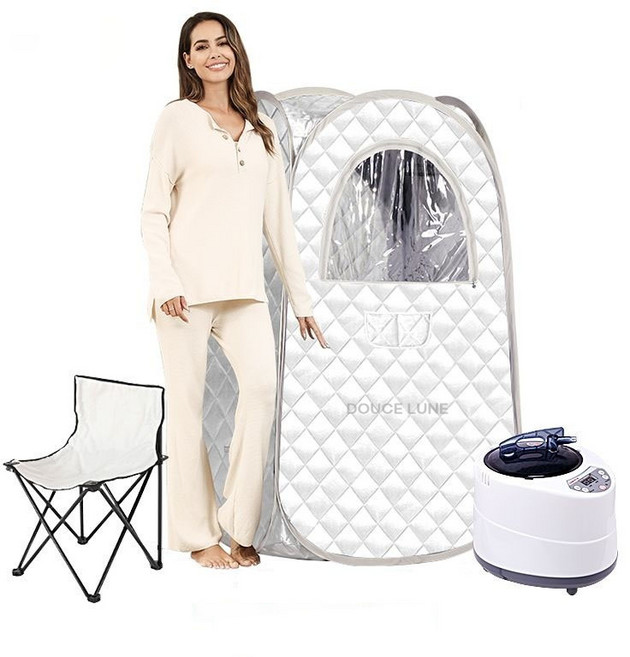 두스룬 가정용사우나 EP36 1인 습식 실내 가정용 찜질방 홈 찜질방 전신 접이식 한증막 DOUCE LUNE, 화이트, 화이트