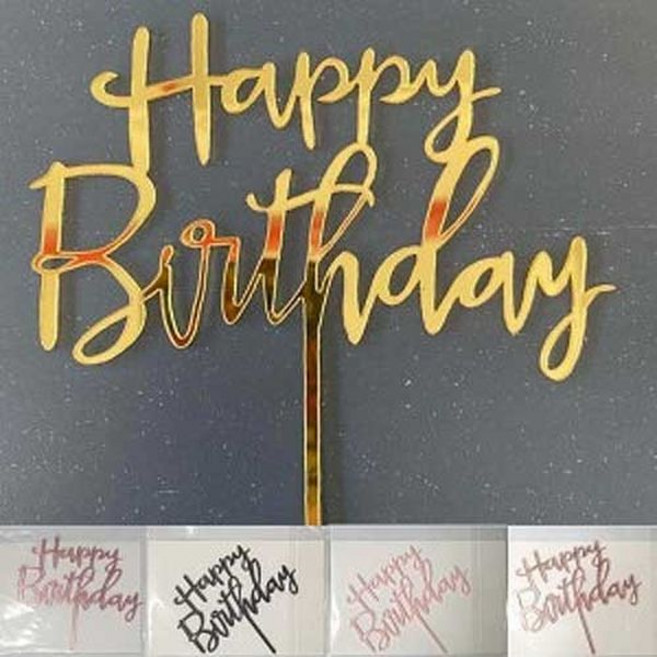생일케이크토퍼 해피버스데이 골드 아크릴 글자장식 파티데코 케이크픽 생일파티소품 레터링장식, 1개