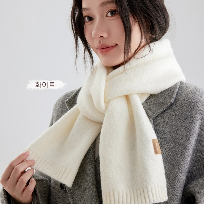 DANGZ겨울 심플 베이직 여성 고급 솔리드 울 니트 소프트 머플러