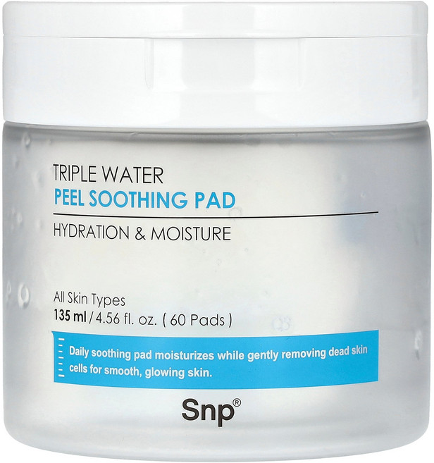 트리플 워터 필 수딩 패드 60매 135ml(4.56fl oz) (판매가 중단된 상품) SNP, , 트리플 워터 필 수딩 패드, 60매, 135ml(4, 1개, 135ml