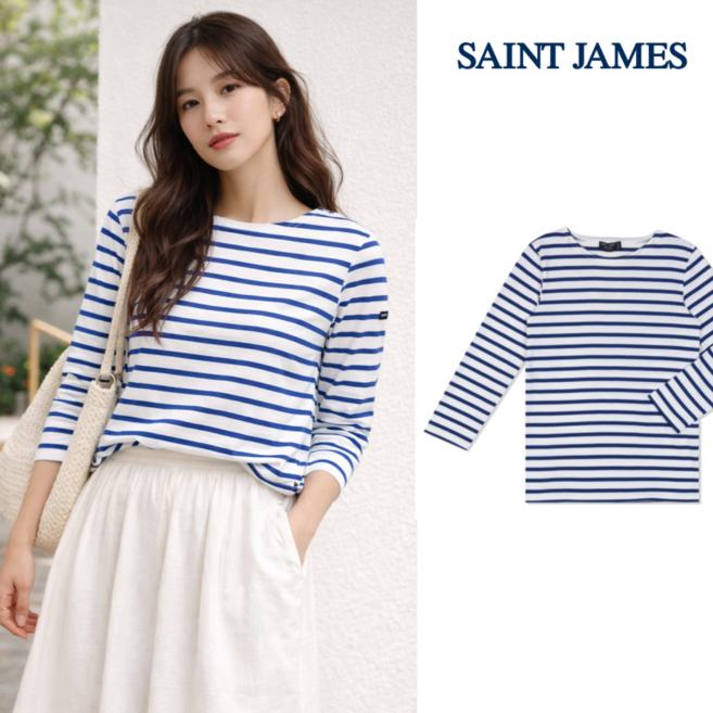 세인트제임스 긴팔티셔츠 밍콰이어 모드 E 스트라이프 여성 롱슬리브 2066-90