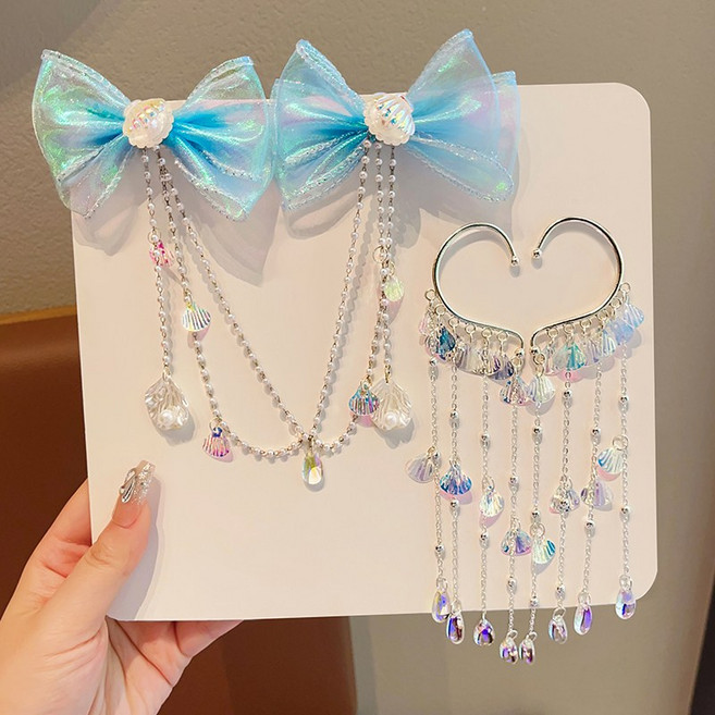 도니주니 인어공주 조개진주 분장 헤어핀 귀찌귀걸이 세트