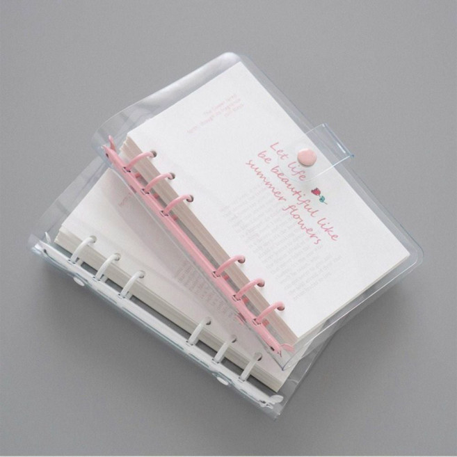 PVC 다이어리꾸미기 투명 6공 A6 다이어리 바인더 만년 내지포함, 화이트