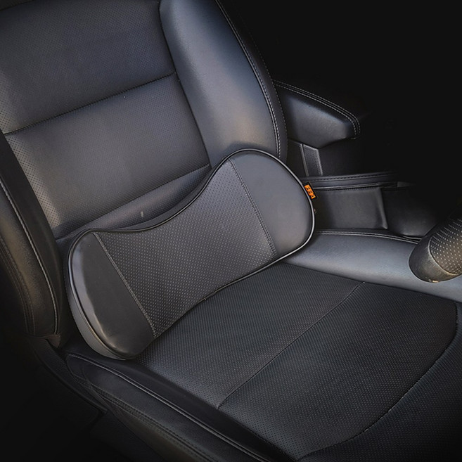 벤비아 레더백 자동차 메모리폼 요추쿠션 허리쿠션 차량용 목쿠션 골반쿠션 가죽 럼버서포트 2세대 후크고정 00550, 2번 요추 블랙, 1개