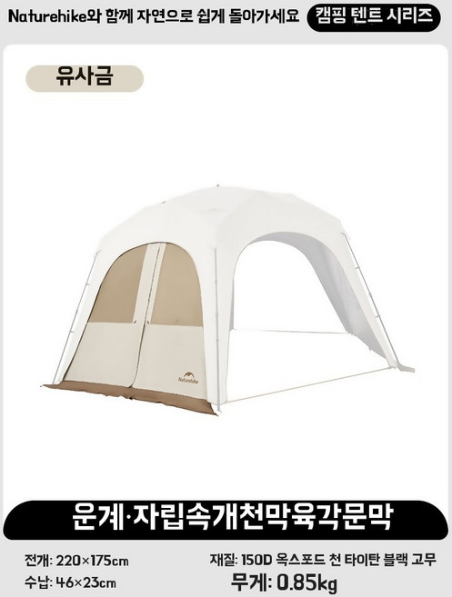 네이처하이크 클라우드 원터치 지니 지퍼 타프 차량 퀵오픈 쉘터형 캐노피 도킹 돔 텐트, N. 육각형 캐노피 도어