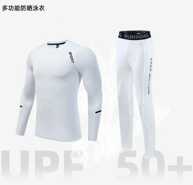 男款全身防曬長袖長褲泳衣套裝 衝浪浮潛水母潛水服 速幹游泳衣 夏, 1103 白色套裝,3XL