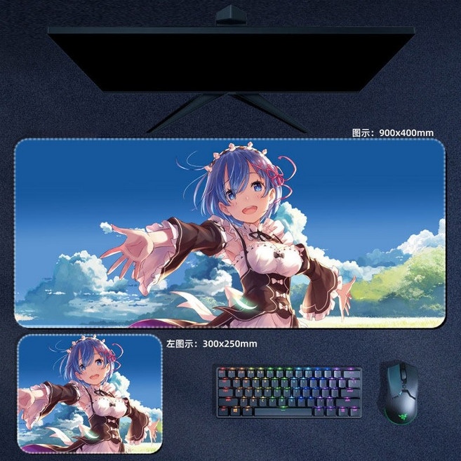 리제로 렘 람 에밀리아 마우스패드 키보드 장패드 두께 5mm, R, 800x300mm(픽셀문제로 그림 잘릴수있음)