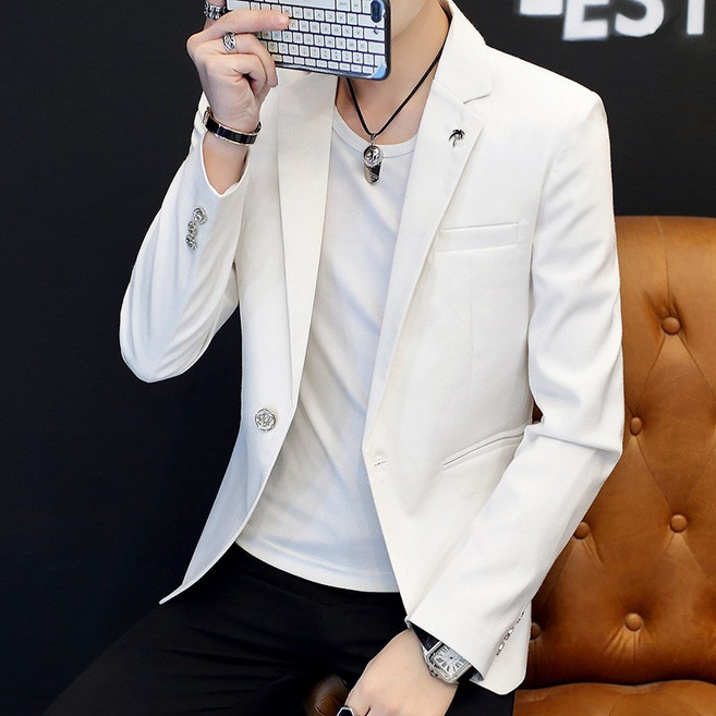 FANSYLI 봄가을 남성 정장 자켓 멋스러운 얇은 캐주얼 정장 코트 슬림 비즈니스 숏 정장자켓 W2410O09