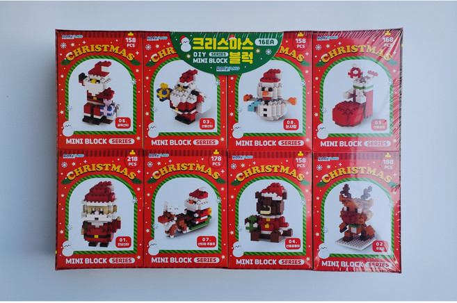 대양무역 크리스마스 미니블럭 산타 트리 스노우맨 DIY 조립 완구, 16개, 랜덤