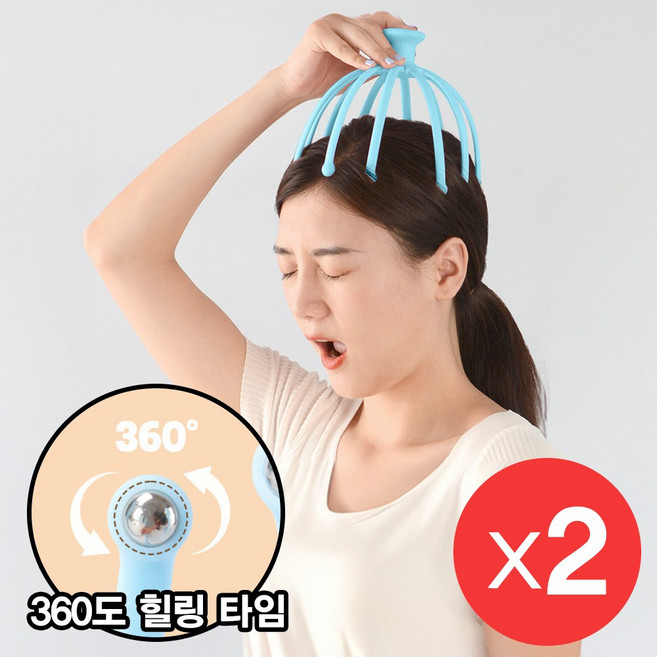 다마켓 시원한 두피 마사지기 문어발 브러쉬, 블루+핑크, 1세트