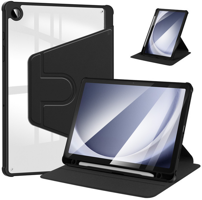 디상커 갤럭시 탭 720도 회전 단색 투명 펜슬수납 태블릿 케이스 S11 울트라/S11/S10 FE+/S9 FE+/S9 FE/A11+/A9+ 14.6/13.1/12.4/11인치, 블랙, 1개