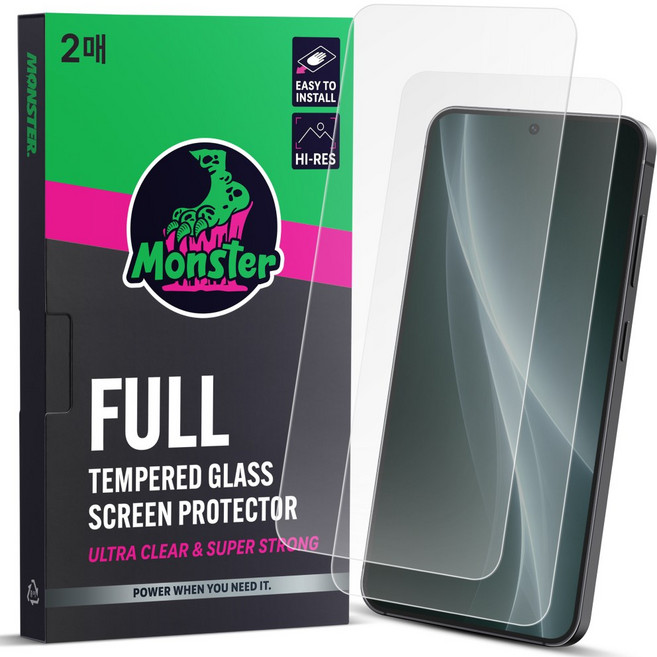 몬스터 고화질 슈퍼강력 투명 강화유리 휴대폰 액정보호필름 2p + 똥손탈출 부착틀, 1세트