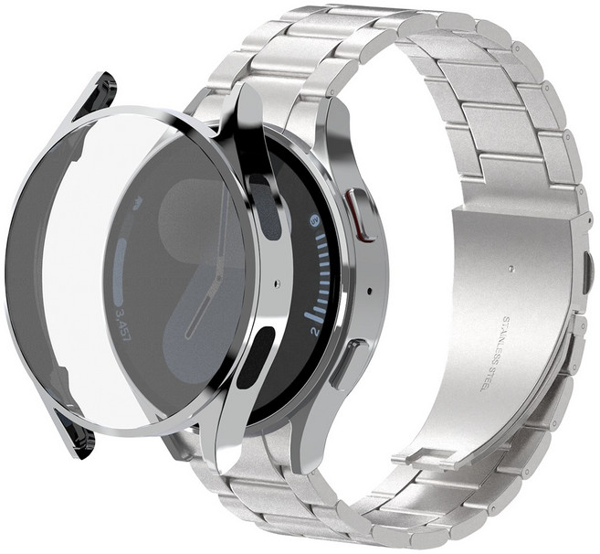 아이메이드잇 갤럭시워치 스탠다드 메탈 스트랩 + 유광 케이스 세트, 실버, 1개