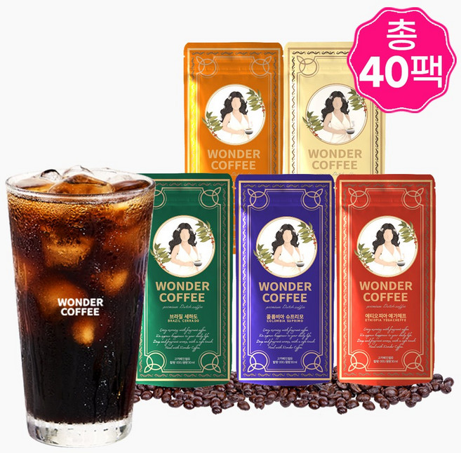 (1.2리터) 신선한 원더 더치커피 파우치 원두 혼합 총 벌크, 30ml, 1개입, 40팩