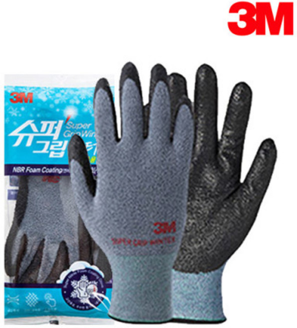 3M 슈퍼그립 윈터 겨울 기모 코팅작업장갑, 그레이, 1개