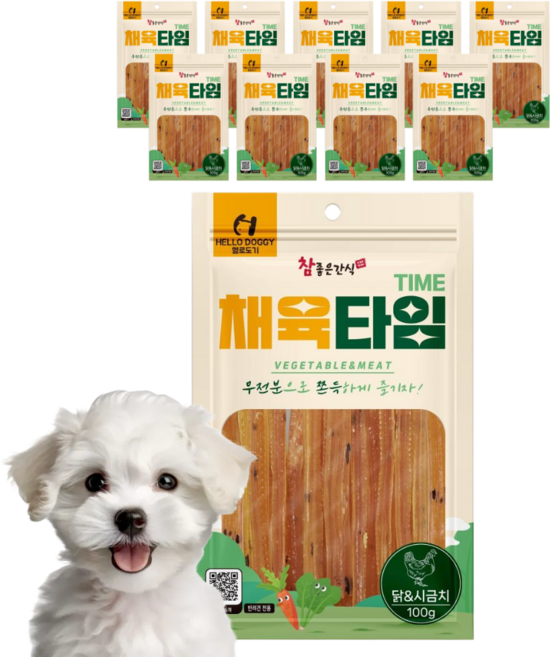 참좋은간식 채육타임 강아지 말랑 쫀득 야채육포간식, 10개, 100g, 혼합맛(닭/시금치)