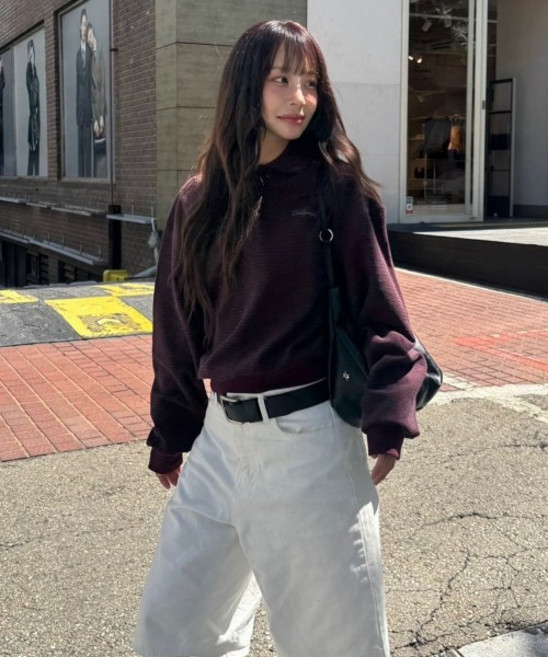 코드그라피 CGP (우먼) 스트라이프 카라 맨투맨_버건디