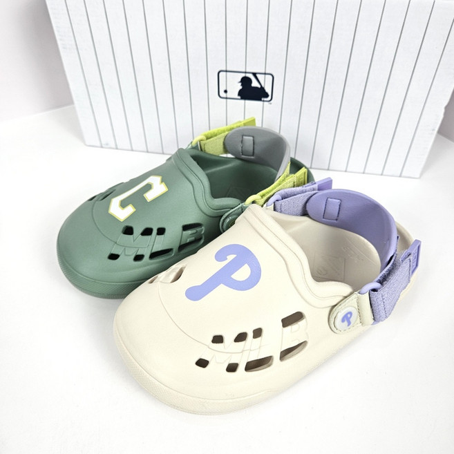 MLB 키즈 청키바운서 클로그 샌들 아이보리 샌들 팀로고 포인트 여름 시원한 슬리퍼