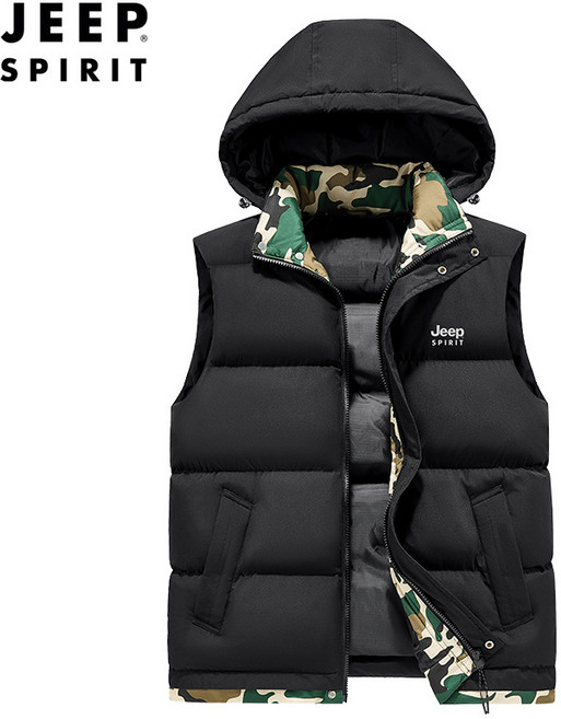 JEEP SPIRIT 지프 스피릿 겨울 캐주얼 후드 탈부착 패딩조끼 0683+양말