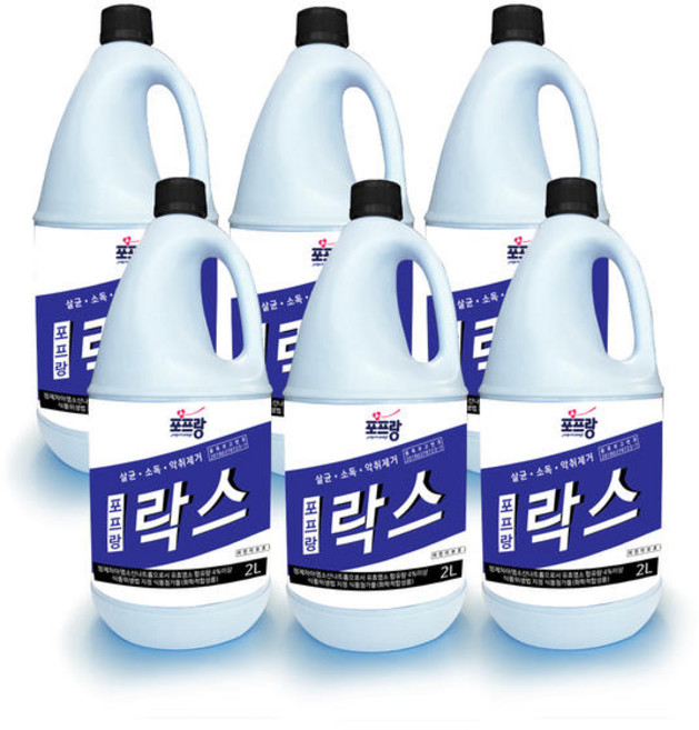 테온셀 [햇살리빙]포프랑 뿌리는 거품락스 2+2 만능클리너 살균력 99.9 욕실 베란다 곰팡이 제거, [햇살리빙]포프랑 락스 2Lx6개 욕실 싱크대 살균 표