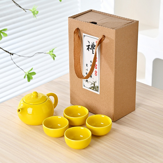 BLOWFISHFUGU 도자기찻주전자 변석환차주전자 찻주전자 세트 심플 다기 다기세트, 티포트1p+찻잔4p, 1세트, 옐로우