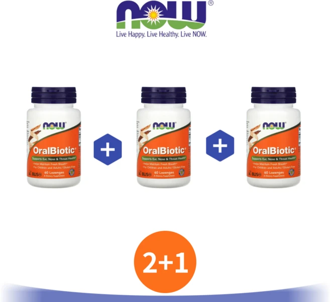 2+1 나우푸드 오랄바이오틱 60정 스트렙토코커스 살리바리우스 BLIS K12 자일리톨 - 쿠팡