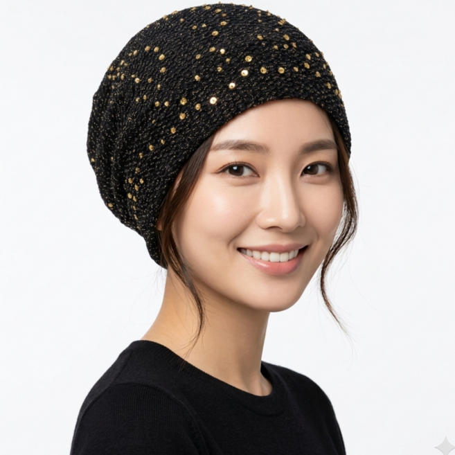 이엠 h35 중년 럭셔리스팽글 니트두건 중년 두건