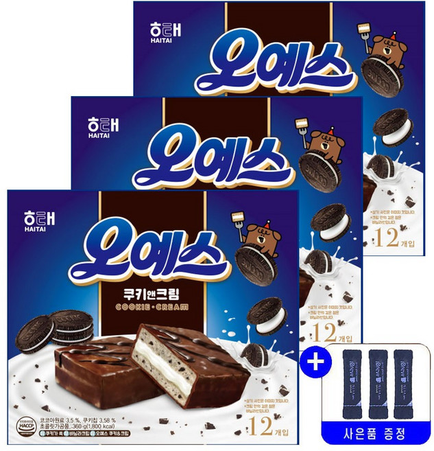 해태제과 NEW 오예스 쿠키앤크림 360g 묶음행사+사은품, 3개