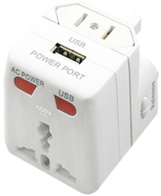 투어테크 여행용 멀티아답터 1USB WP-300A, 1개