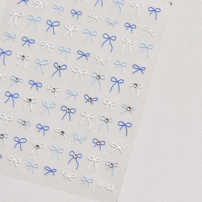 토모니 고급 네일 스티커 3603 프레젠트 스톤 와이어 매듭 리본 (택1), 1개, AF-01(블루+화이트)