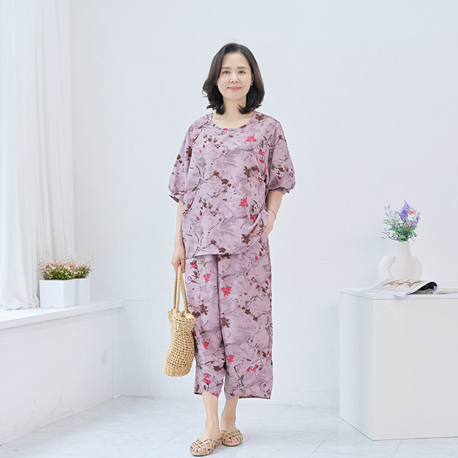엄마옷 마미소 인견 튤립 바지 상하벌 세트 수면 홈웨어 잠옷 할머니 빅사이즈 40 70 마담 중년 여성 옷
