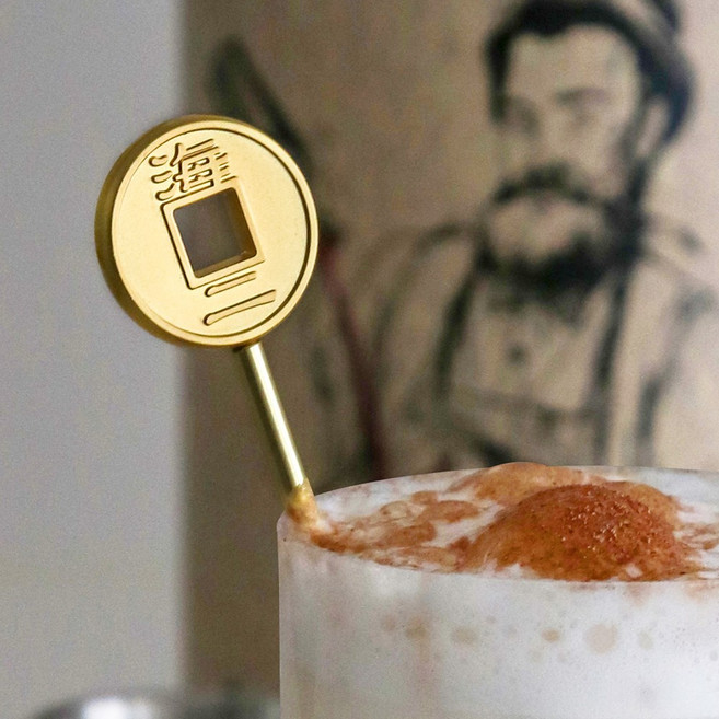 스텐304 주화 골드 엽전 롱 머들러 티스푼 전통 빈티지 소품, 1개