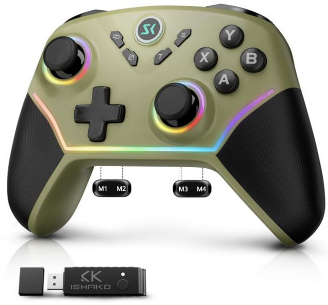 이사코 AG43 무선 게임 컨트롤러 – 1000Hz 폴링 1200mAh 배터리 PC 백 버튼 홀 이펙트 조이스틱 트리거 3단계 24G 블루투스 PC스팀핸드폰안드로이드스위치용 메, 올리브 그린